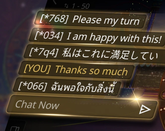 Close up view of chat room interface that is now available in Carnival Treasure and other games.